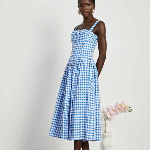 Blue Gingham Midi Dress - Picture 3 of 13